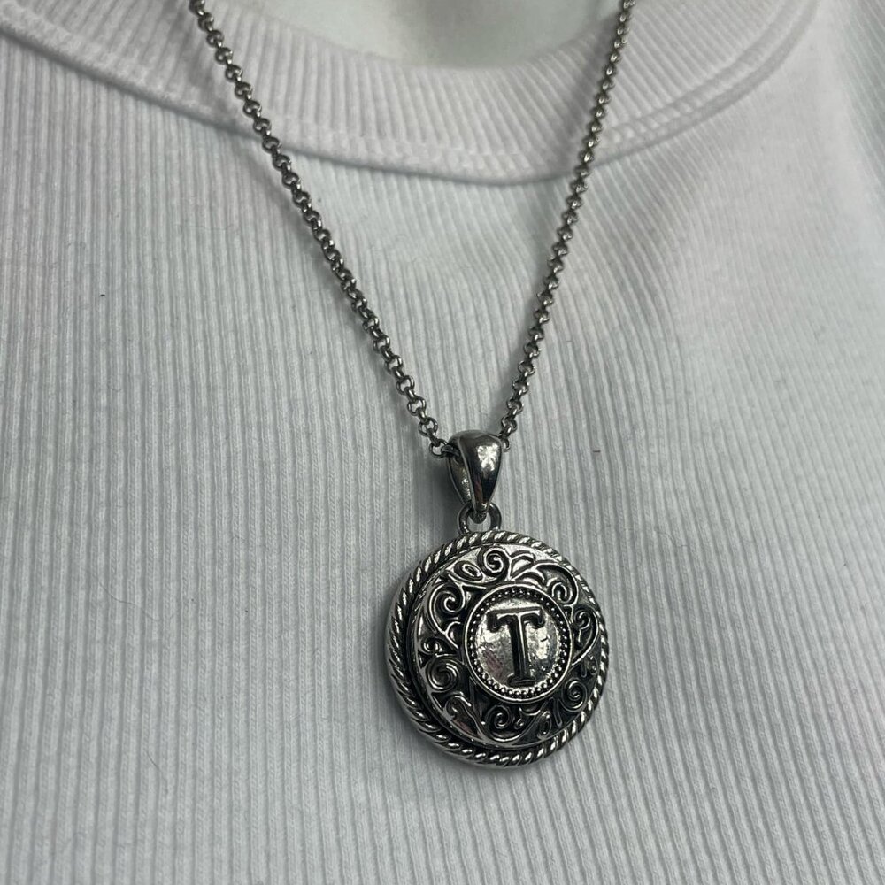 Ginger Snaps Silver Tone "T" Initial Necklace